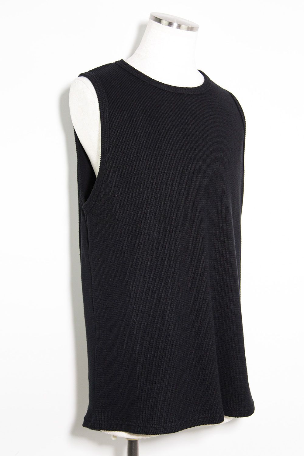 ミドル丈ワッフルタンクトップ / Middle Length Tank Top / ブラック / ag-10096-1
