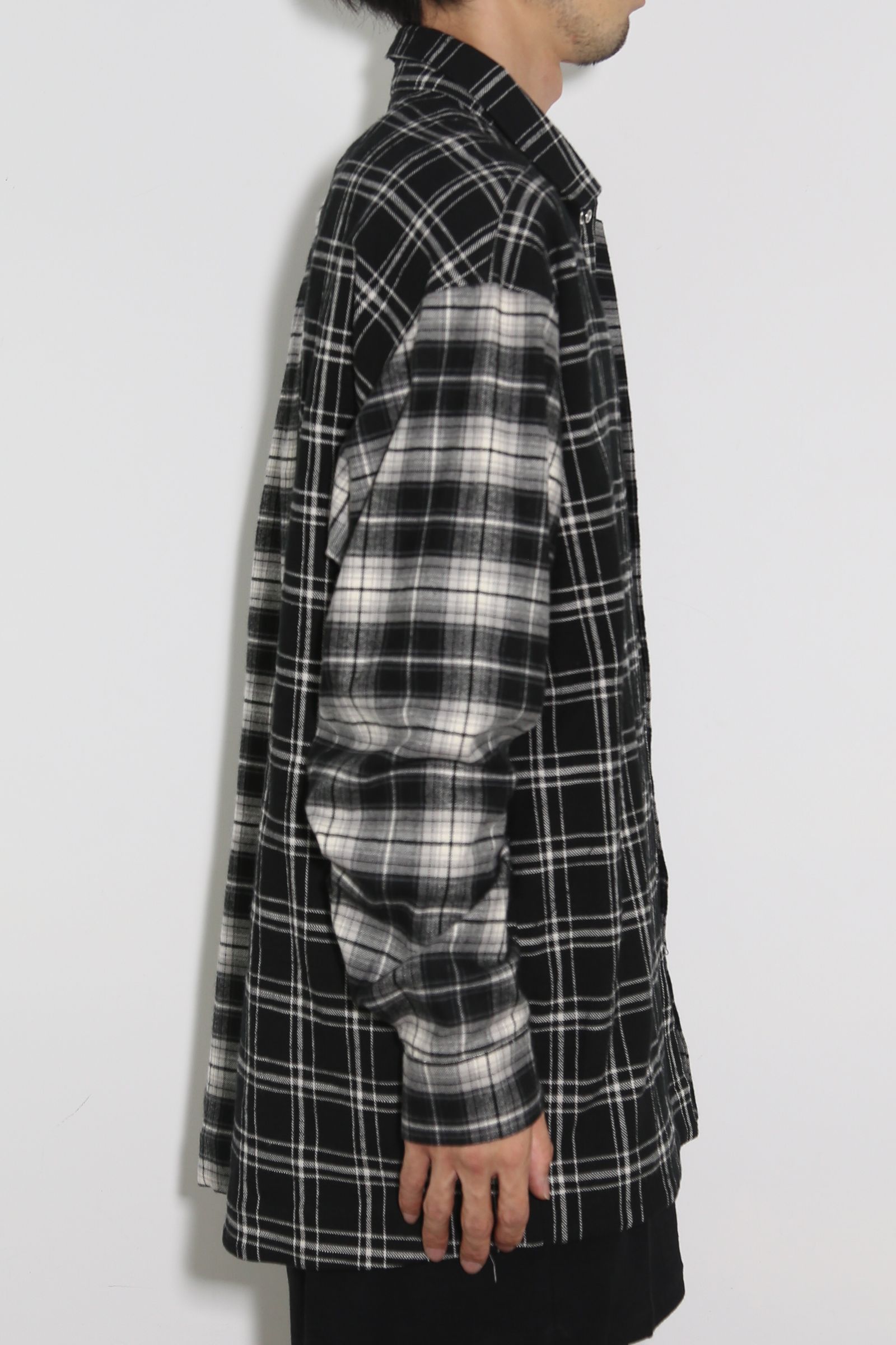 アシンメトリーチェックコンビシャツ / Check Pattern Combi Shirts / ブラック / ag-8074