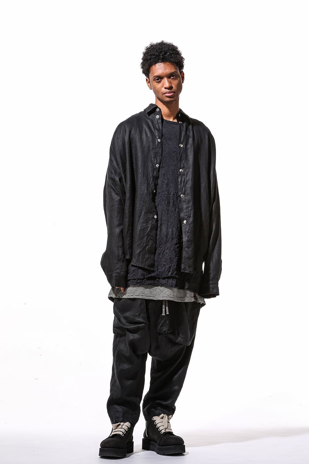 ヘリンボーンサルエルワイドパンツ / Heringbone Sarouel Wide Pants / ブラック / ag-9033