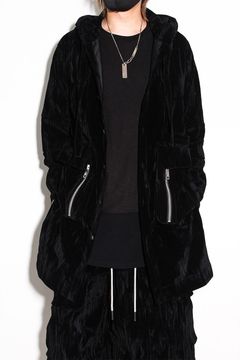 [ラスト1点 サイズ3] ベロアフーディーロングジャケット / HOODED LONG JKT / ブラック / ag-12037