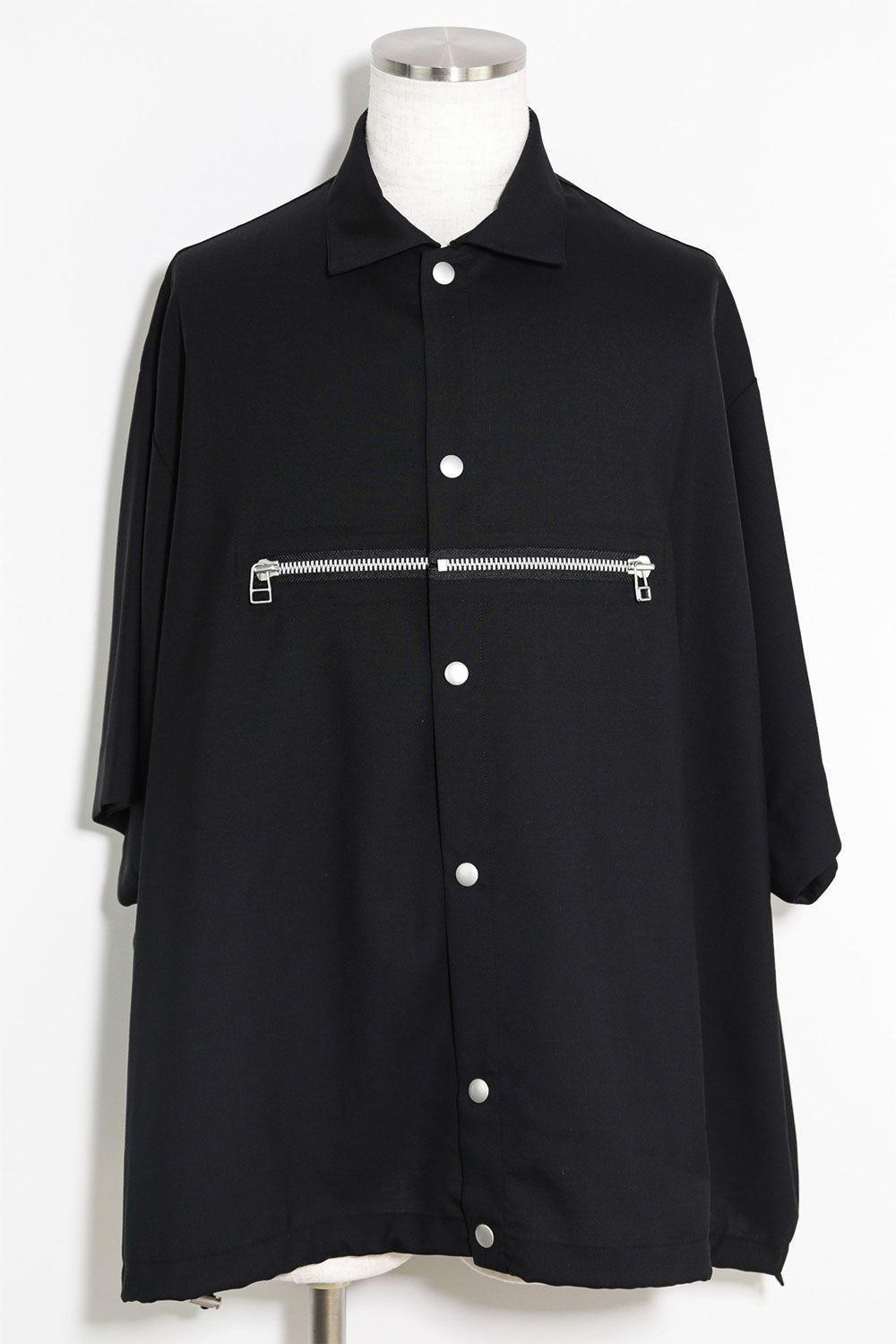 サマーウールハーフスリーブシャツ / Summer Wool Front Zip Harf Sleeve Shirts / ブラック / ag-9060-2
