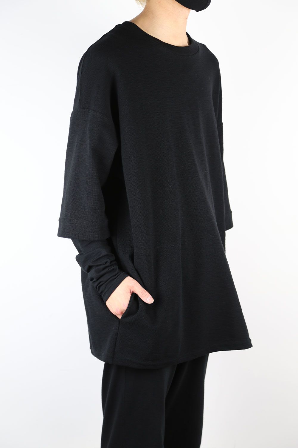 レイヤードロングトップ / LAYERED LONG TOP / ブラック