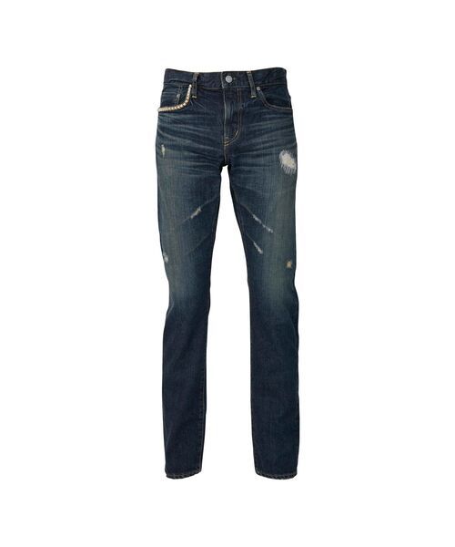 【人気定番商品】 RW CLASH加工 スリムストレートデニムパンツ / ダークインディゴブルー