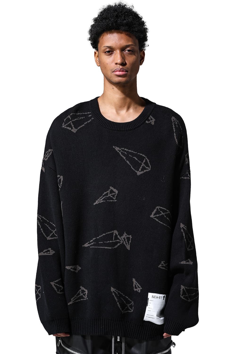 [ラスト1点 サイズ2] ピラミッド模様リラックスフィットニット / Pyra Pattern Knit Top / ブラック×ブラウン / ag-8009-1