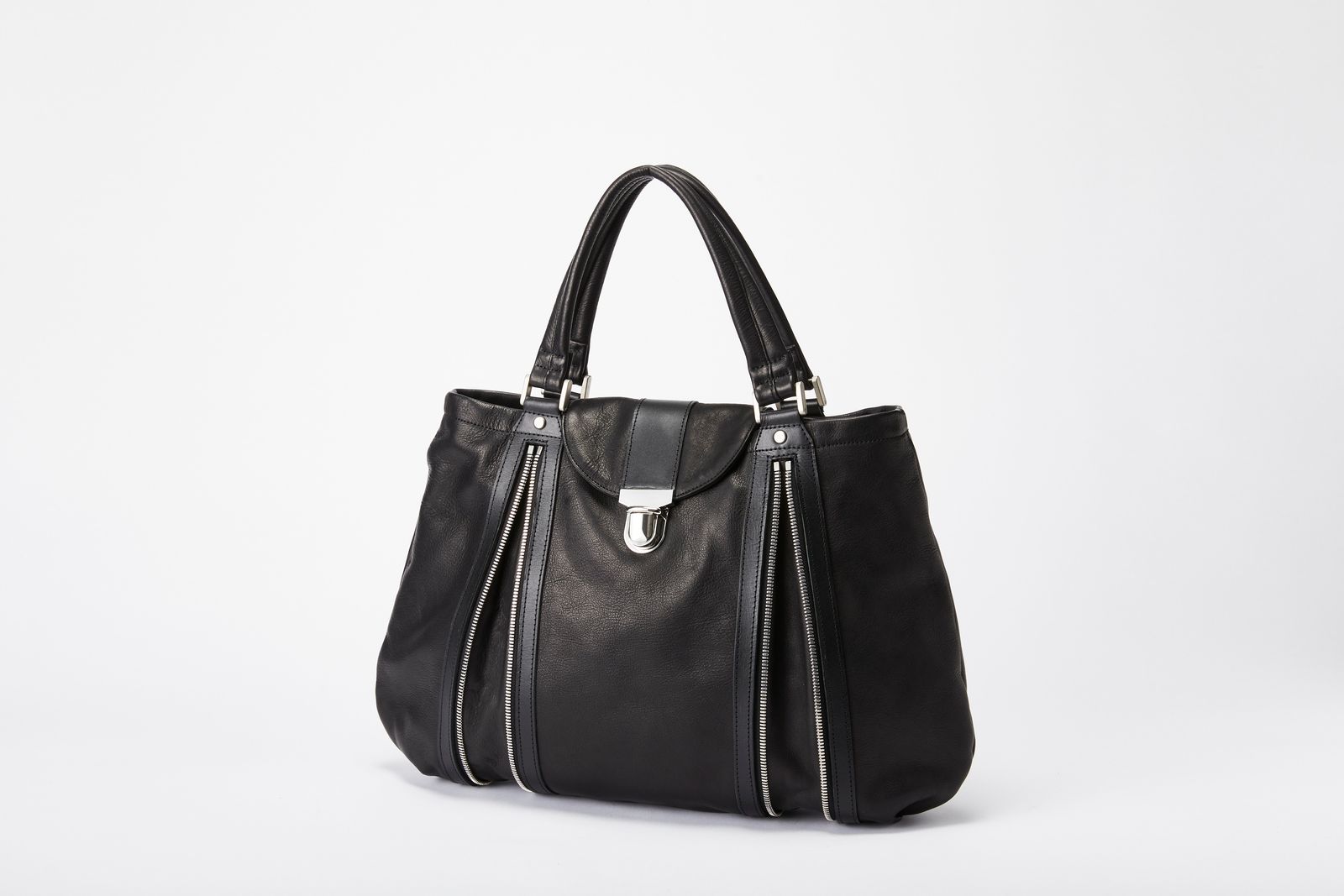 [2027年4月〜5月入荷予定] [263-03]  ファニチャーレザーミモザ鞣し ダブルZIPトートBAG / ブラック