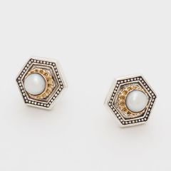 Cyclades Small Stud Polygon Earrings（Pearl） / GA006