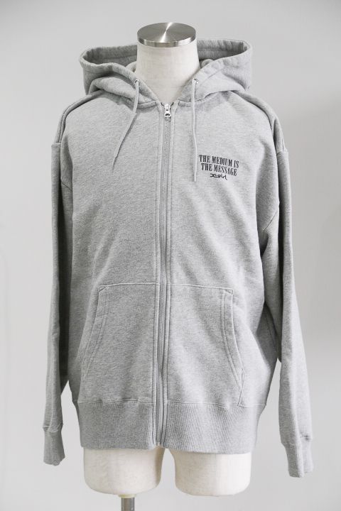 [ラスト1点 サイズ M] VINTAGE LABEL FACE LOGO ZIP UP SWEAT HOODIE / アッシュ