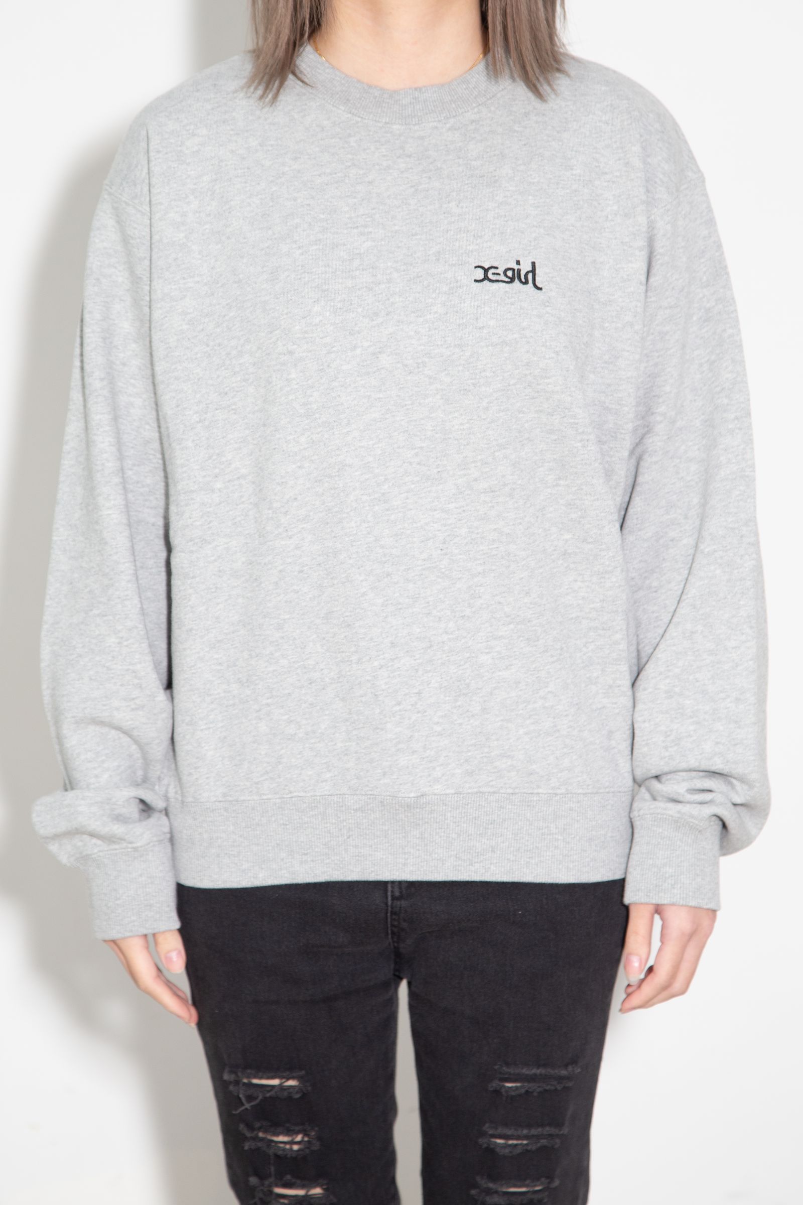 FACE PATCH AND LOGO CREWNECK SWEAT TOP / アッシュ