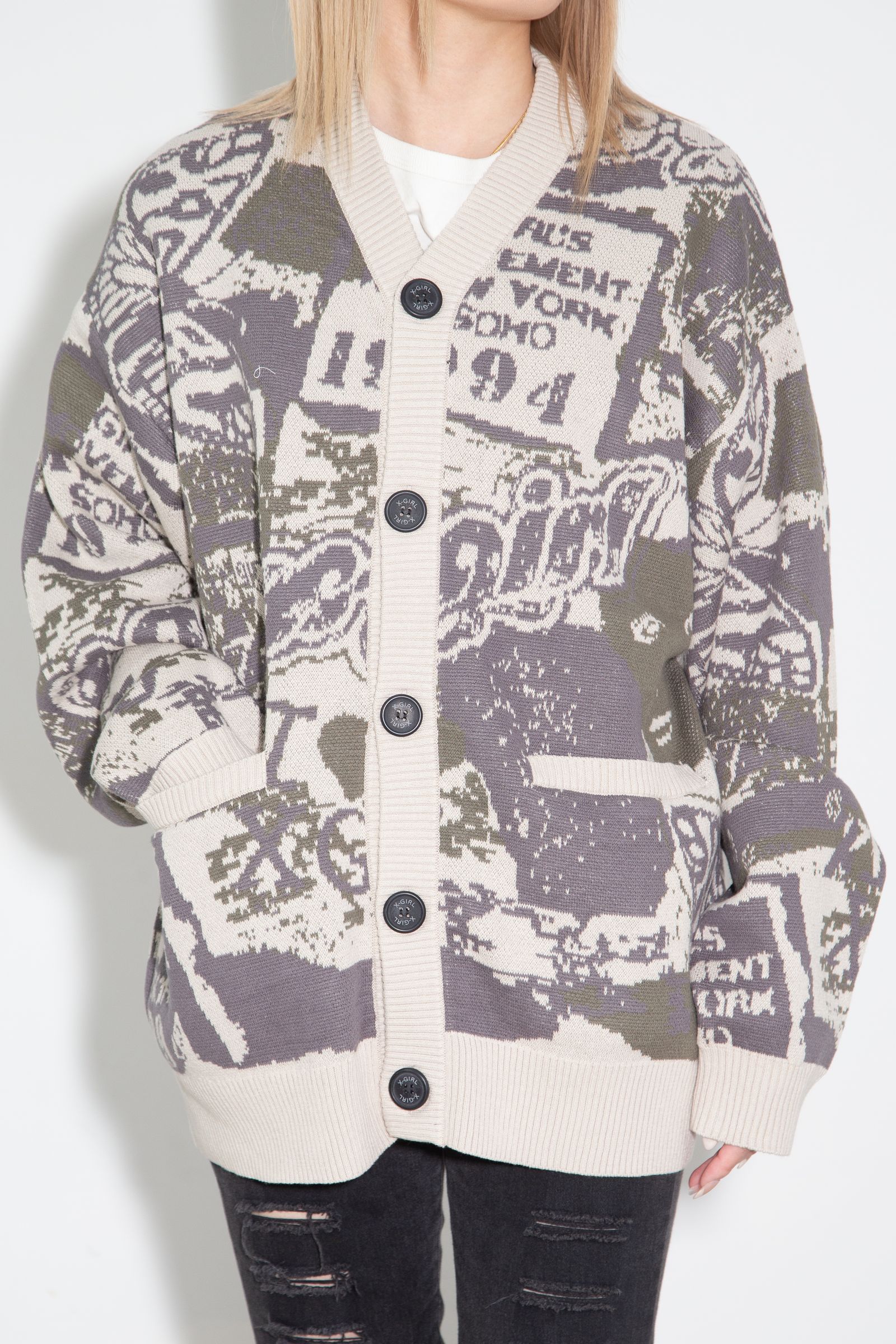 COLLAGE GRAPHIC JACQUARD KNIT CARDIGAN / オリーブ