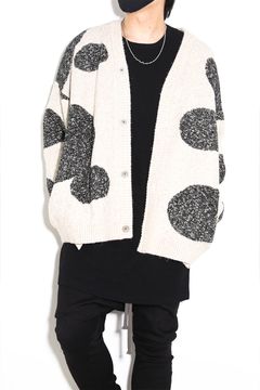 ドット模様オーバーサイズカーディガン / Polka Pattern Knit Cardigan / ベージュ×グレー / ag-8010