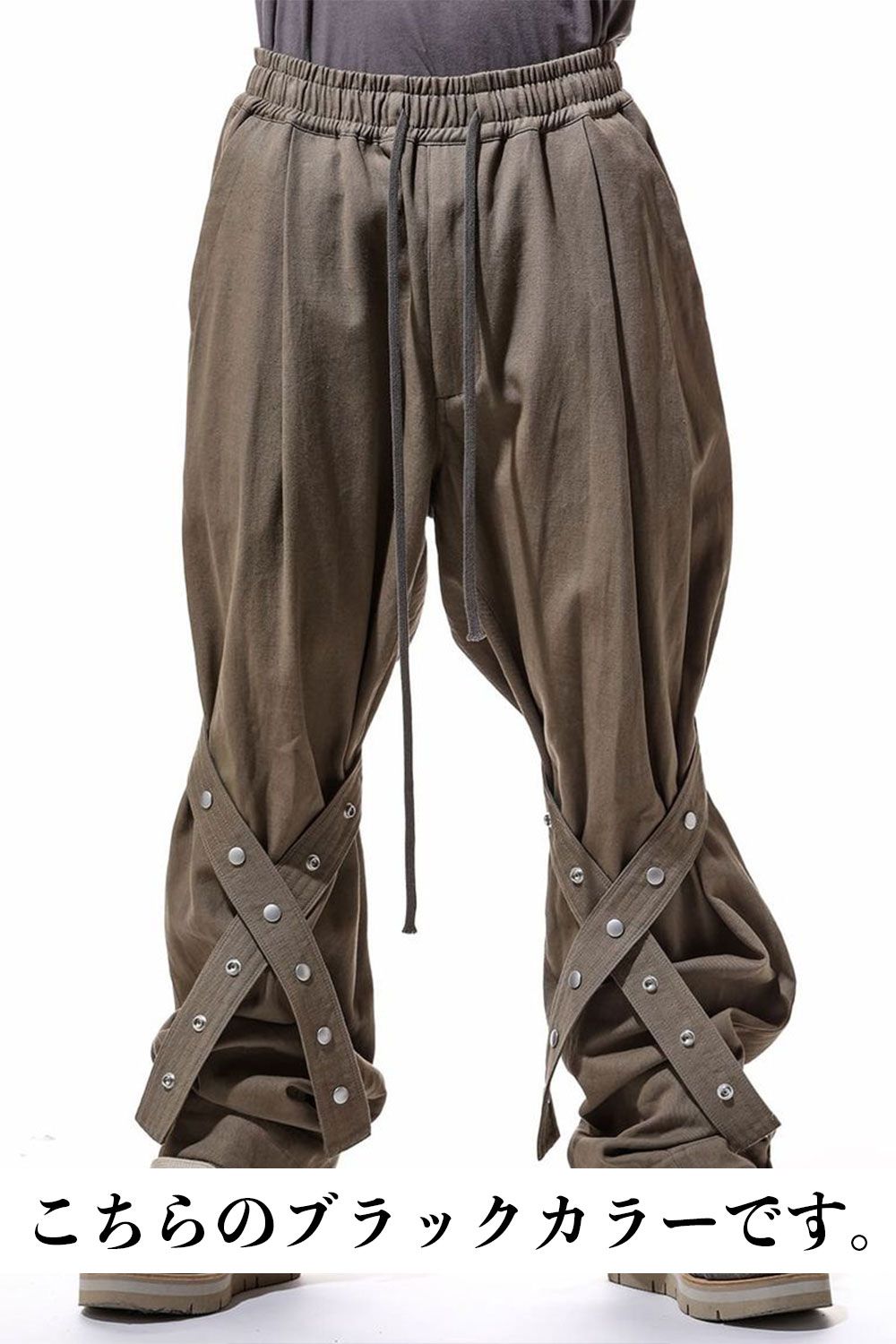 コットンリネンベルトワイドパンツ / Belt Parts Long Pants / ブラック / ag-9094-2
