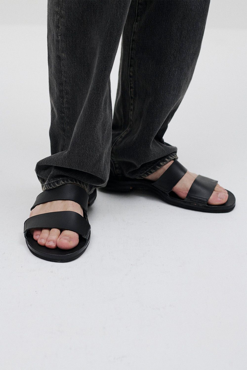スムースレザー スライドサンダル / ブラック