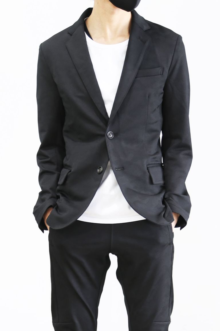 ジュンハシモト スーツ上下 セットアップ カモフラ柄 迷彩 青い 総柄 黒 2 