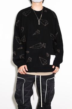 [ラスト1点 サイズ2] ピラミッド模様リラックスフィットニット / Pyra Pattern Knit Top / ブラック×ブラウン / ag-8009-1