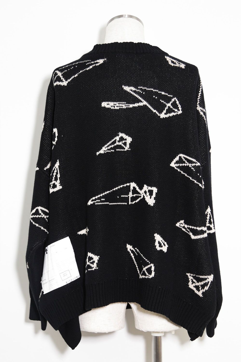 ピラミッド模様オーバーサイズカーディガン / Pyra Pattern Knit Cardigan / ブラック×アイボリー / ag-8010-2