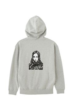 RHINESTONE LOGO AND FACE ZIP UP SWEAT HOODIE / アッシュ