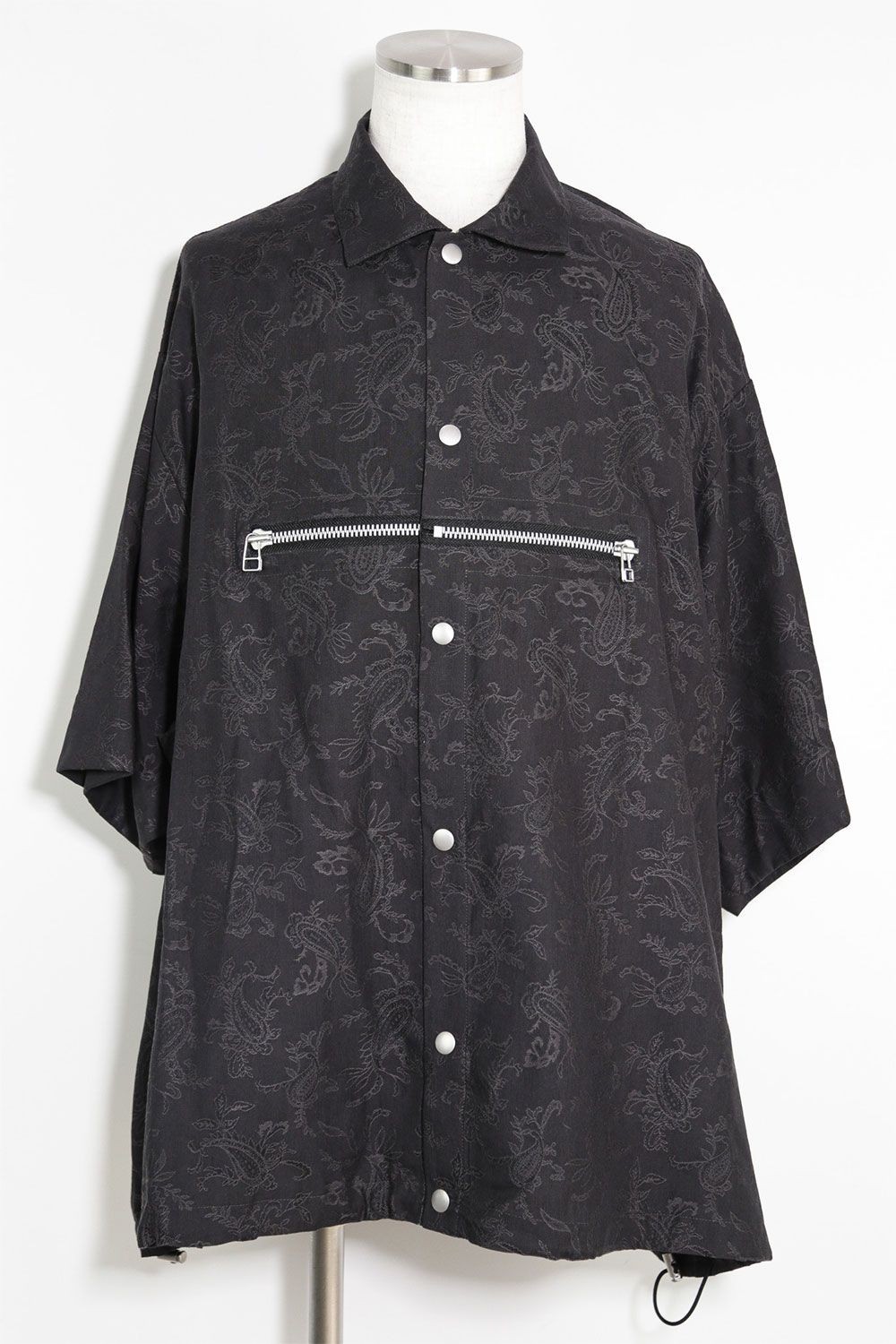ペイズリー柄ハーフスリーブシャツ / Paisley Front Zip Harf Sleeve Shirts / ブラック / ag-9060-1