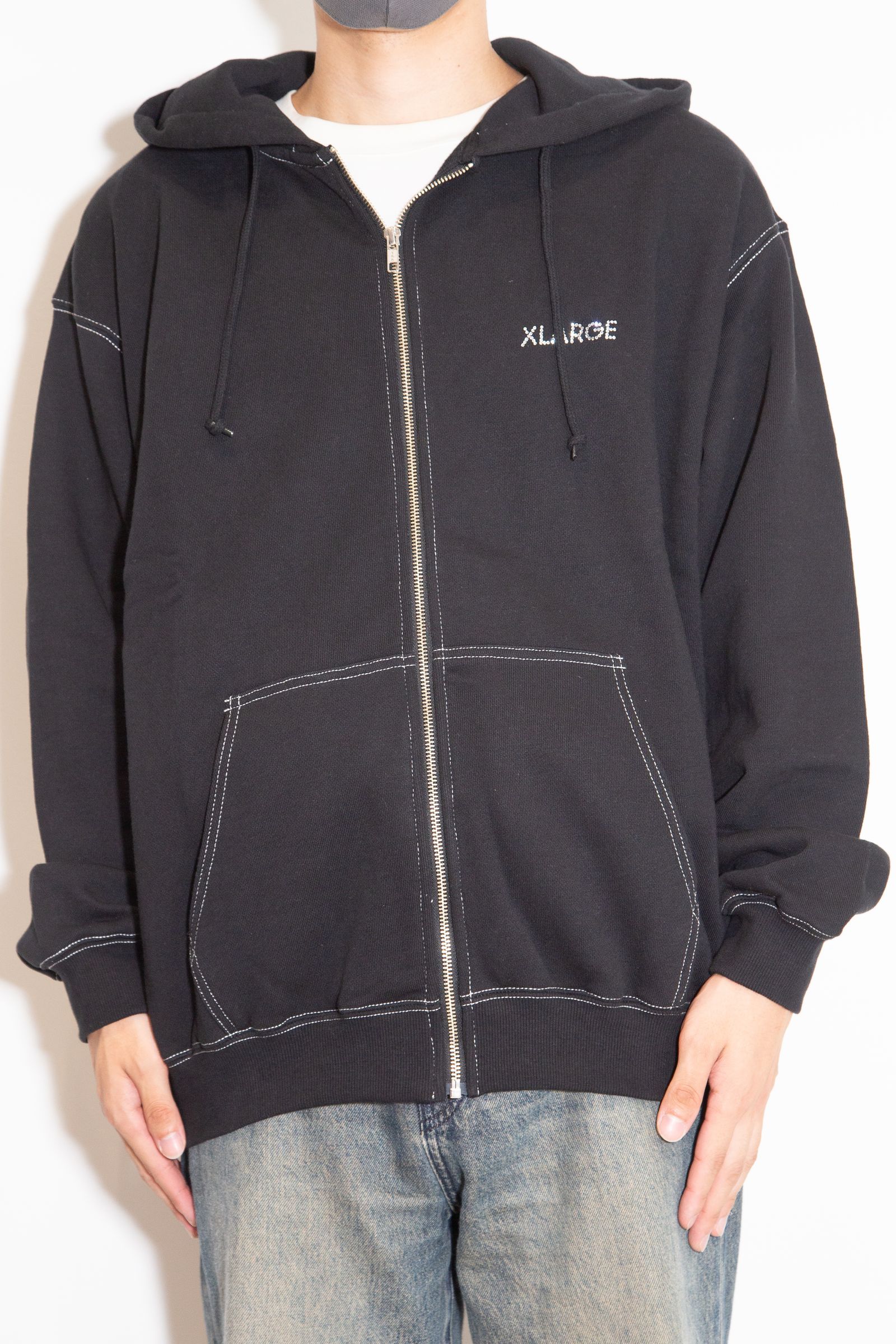 RHINESTONE OG ZIP HOODED SWEATSHIRT / ブラック