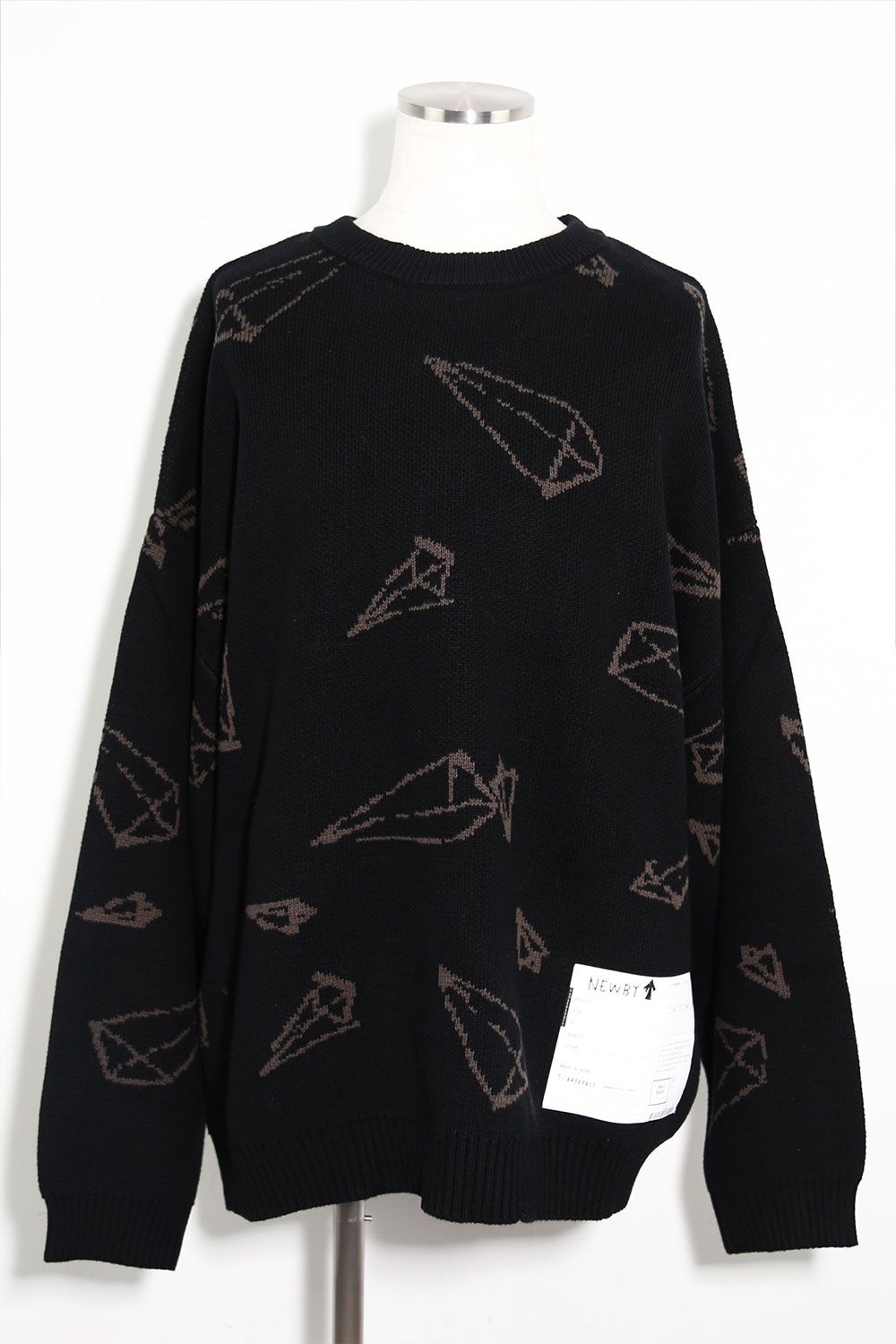 [ラスト1点 サイズ2] ピラミッド模様リラックスフィットニット / Pyra Pattern Knit Top / ブラック×ブラウン / ag-8009-1