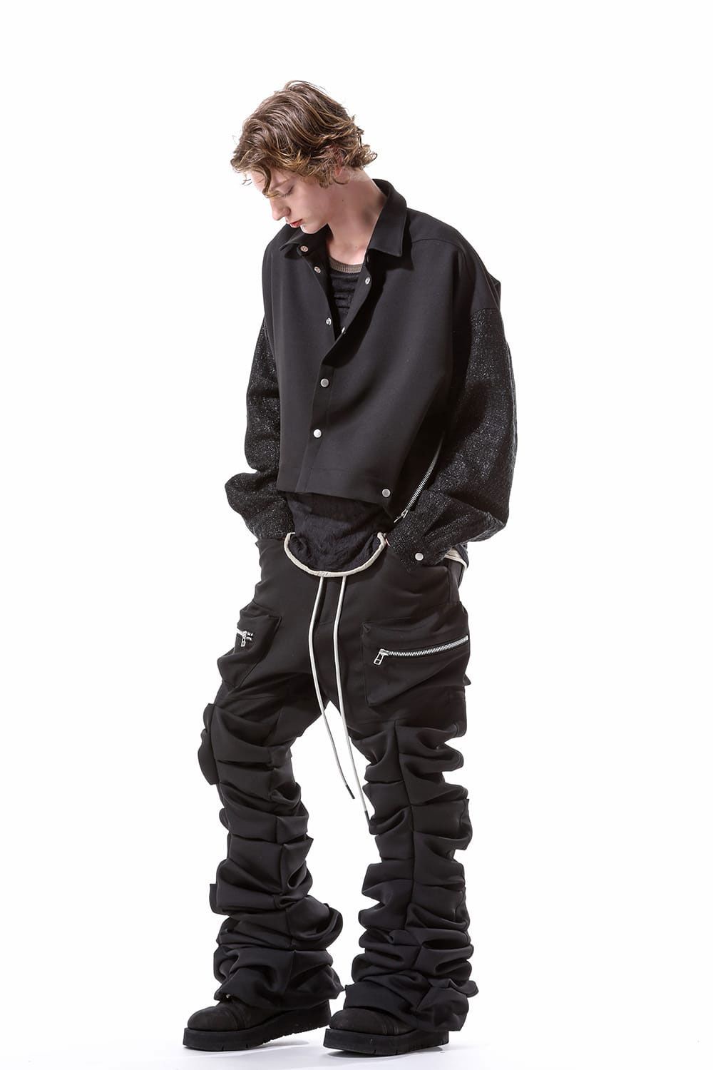 ツイル"モンスタータック"フレアバギーパンツ / Twill Tuck Flare Baggy Pants / ブラック / ag-10031-3