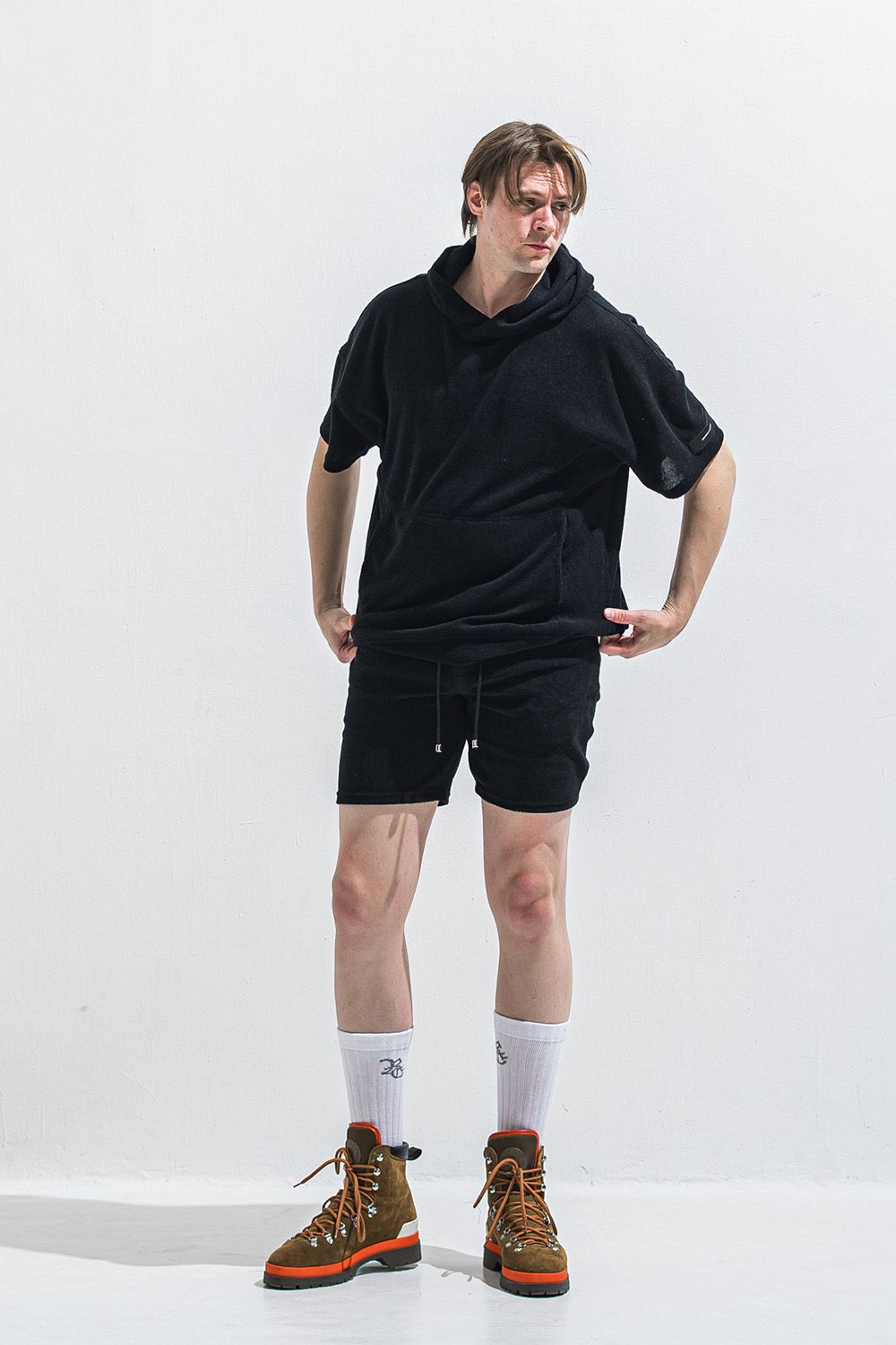 ［ラスト1点 サイズ2］【セットアップ】PILE HALF HOODIE・vintage PILE SHORTS / ブラック
