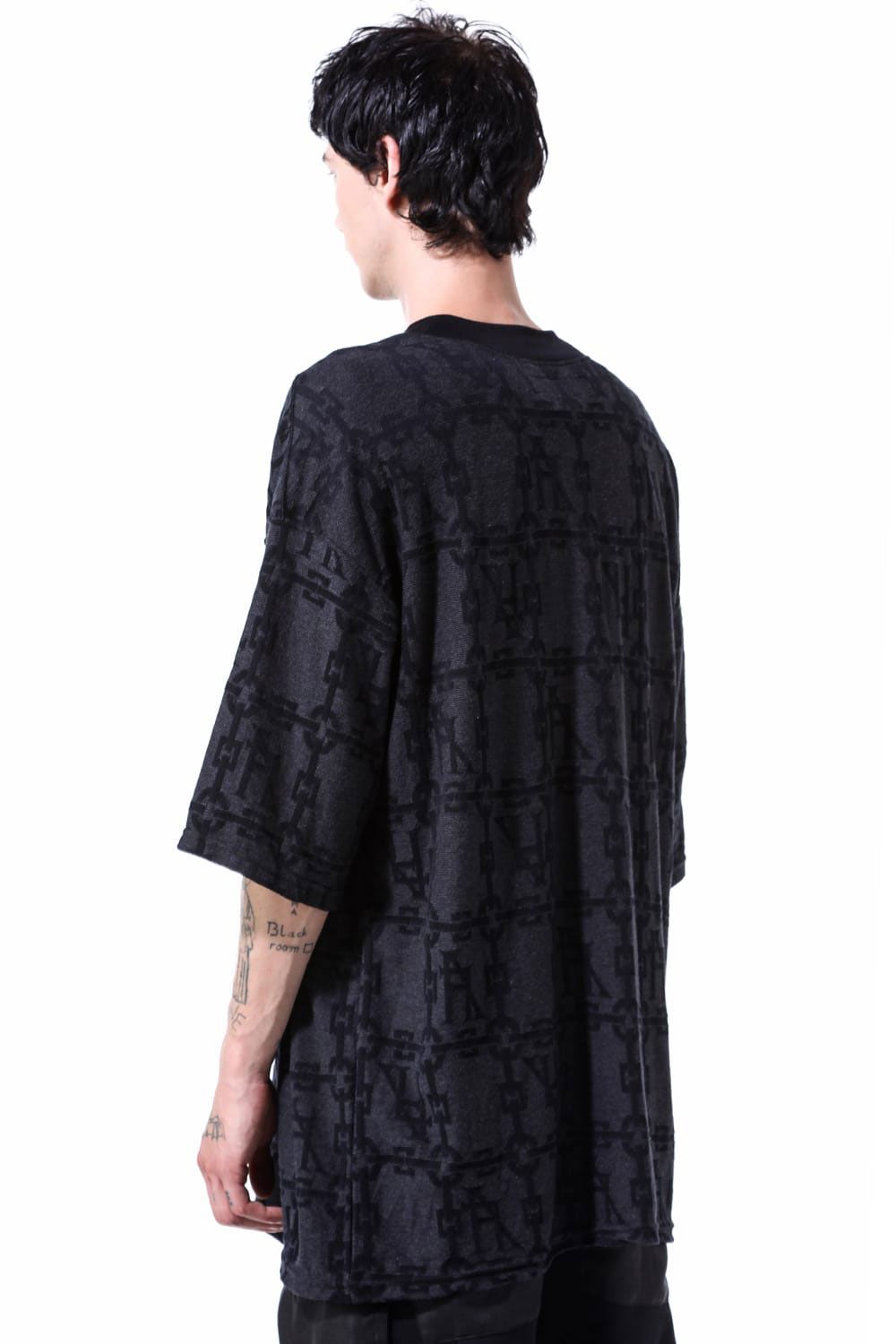 オーバーサイズジャカードTシャツ / Jacgurd Jumbo Tee / ブラック×ダークグレー / ag-11086