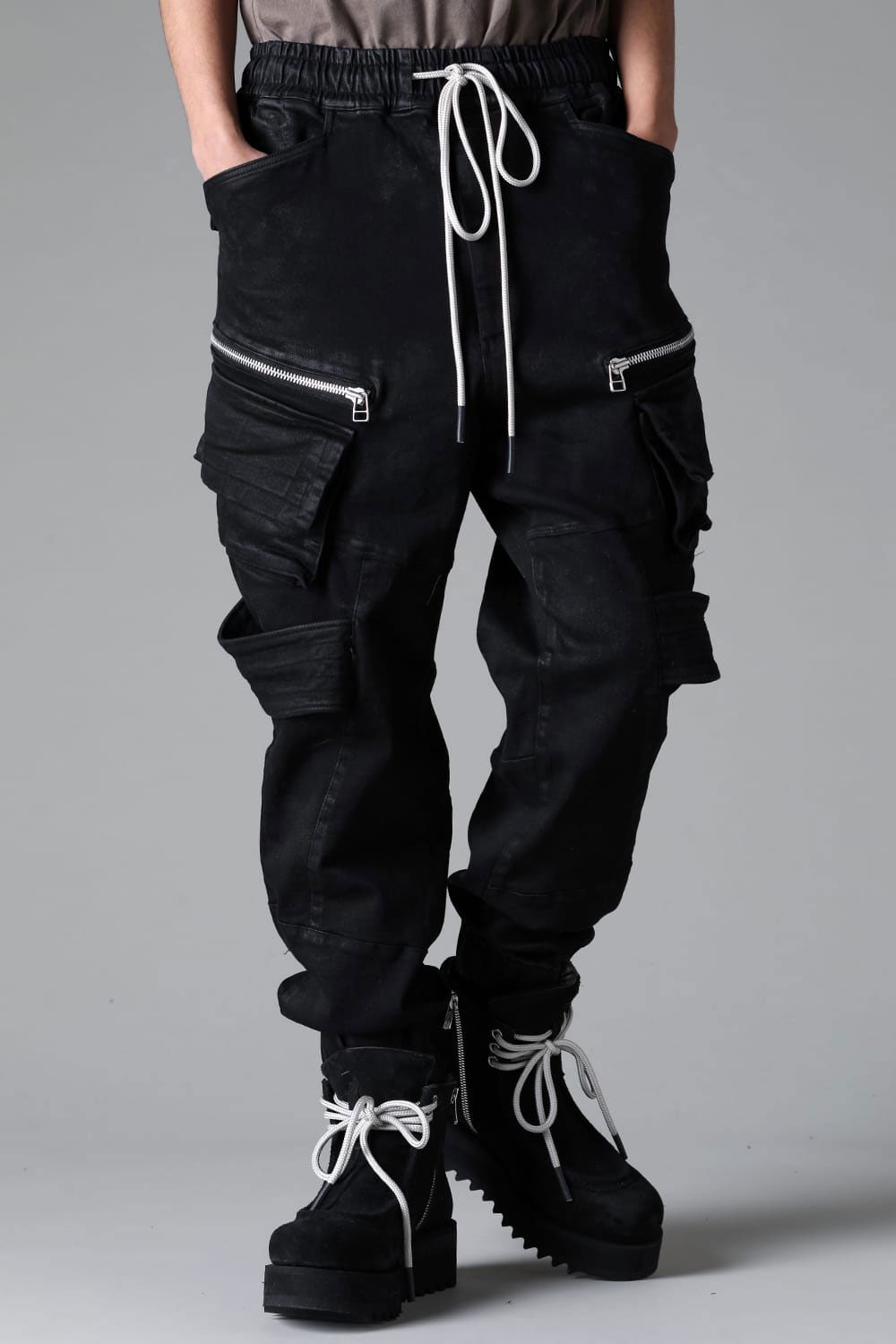 【コーティングあり】ベルトカーゴジョガーデニム / COATED BELT CARGO JOGGER DENIM / ブラック / ag-12064-2