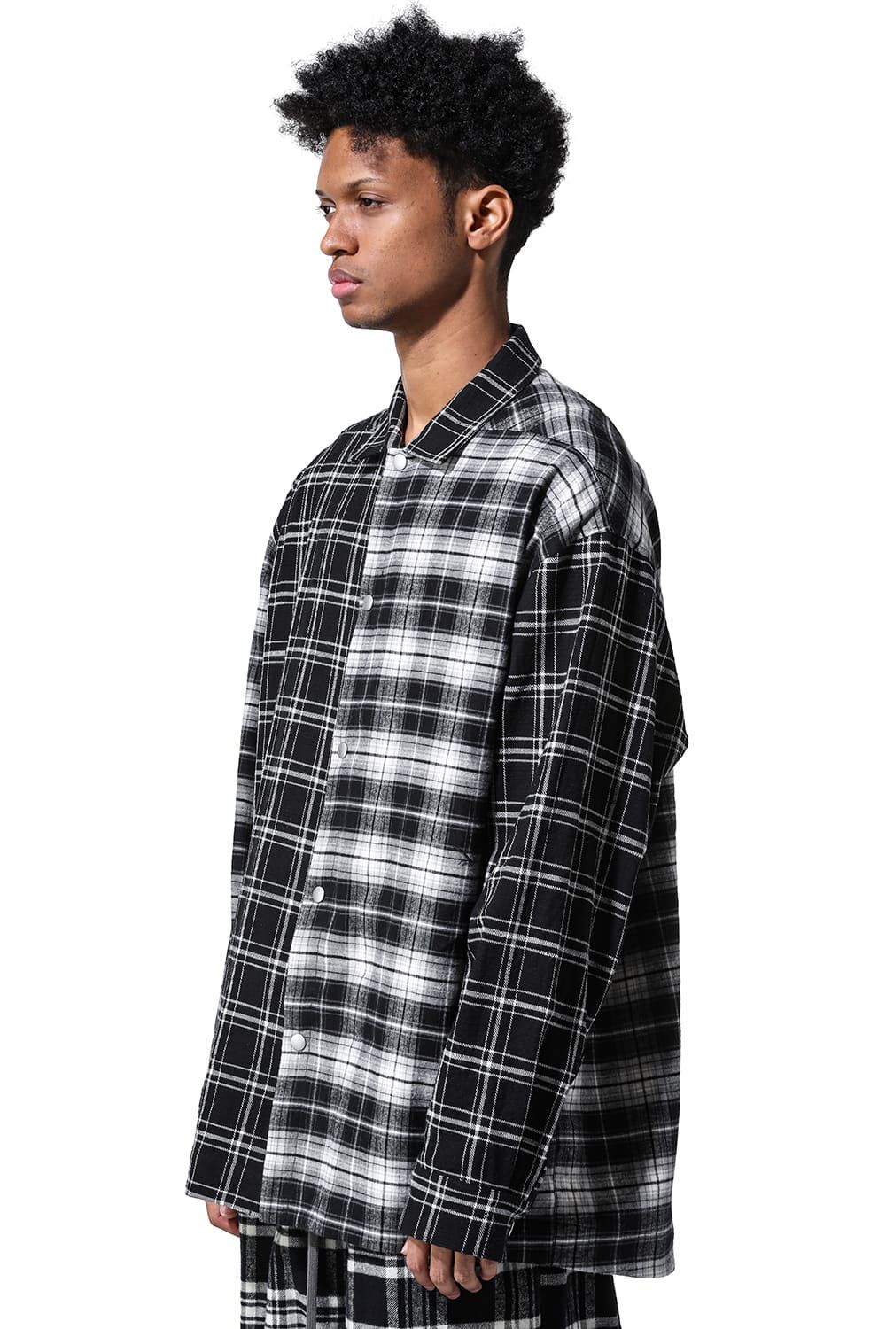 アシンメトリーチェックコンビシャツ / Check Pattern Combi Shirts / ブラック / ag-8074
