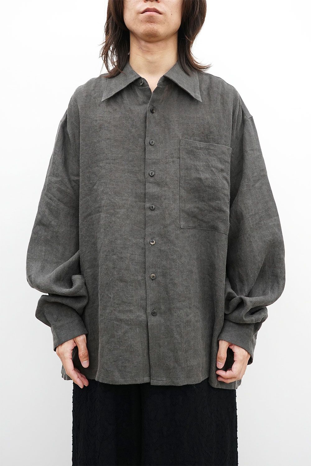 Pigment-Dyed Washed Oversized Shirt / チャコール