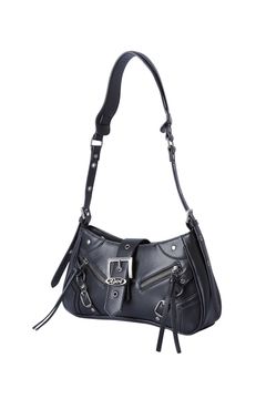 ZIP AND BELT FAUX LEATHER BAG / ブラック