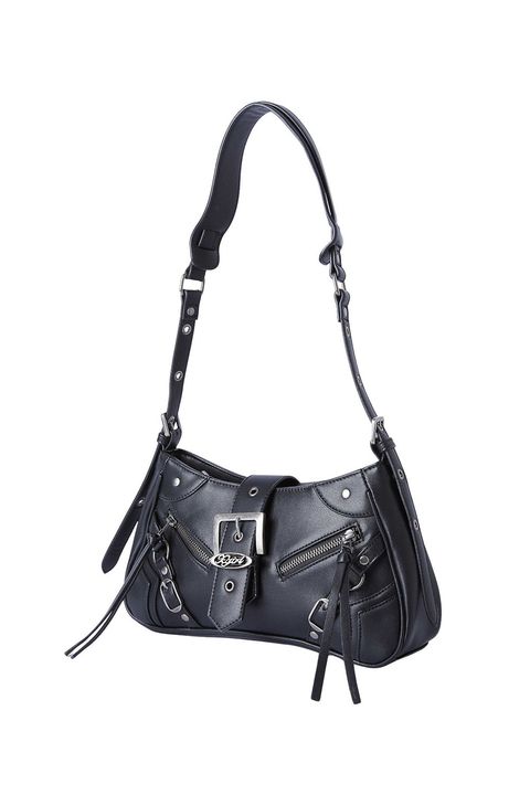 ZIP AND BELT FAUX LEATHER BAG / ブラック