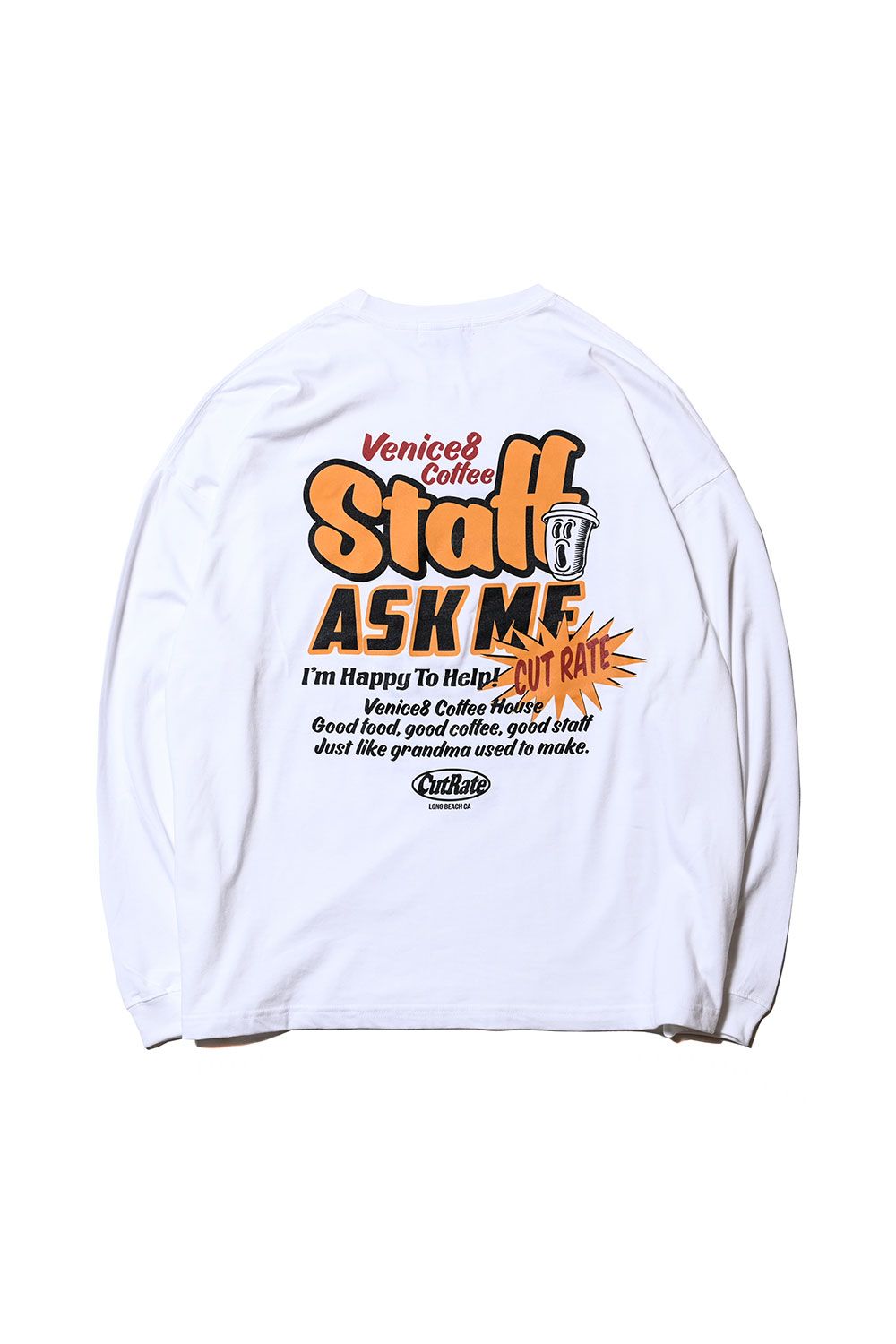 ×VENICE8 COFFEE HOUSE®️ STAFF DROPSHOULDER  L/S T-SHIRT / ホワイト