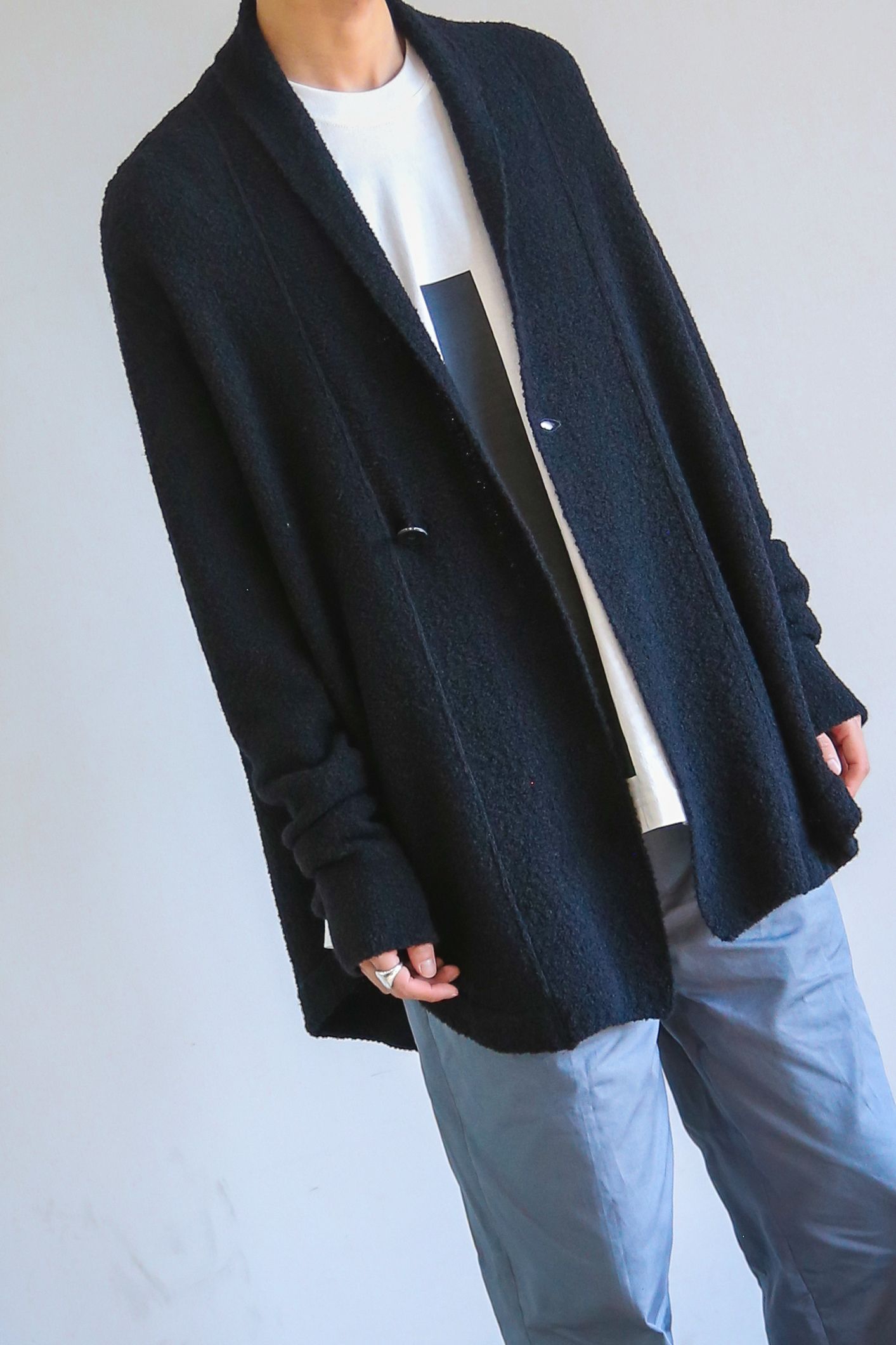 JULIUS - ONE BUTTON KNIT CARDIGAN / ブラック | Tempt