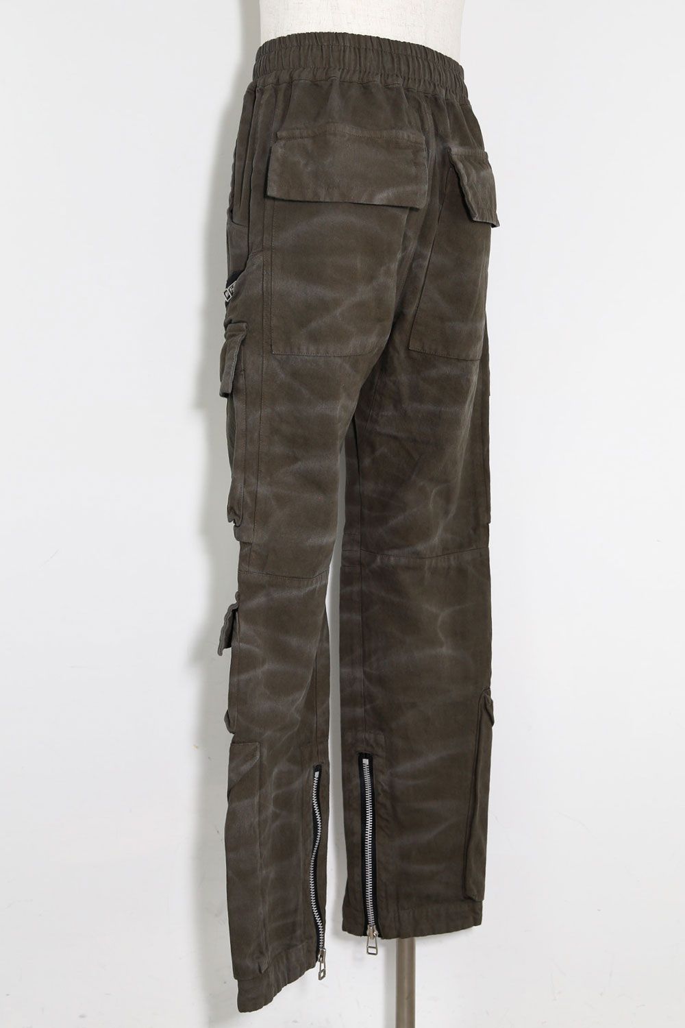 ヴィンテージ染めジップカーゴパンツ / Vintage Dyed Zip Long Pants / カーキ / ag-7036-1