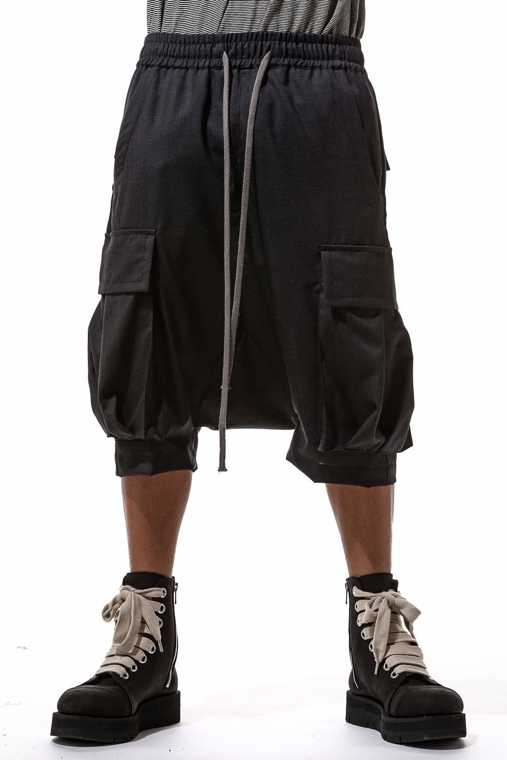 サマーウールタックポケットショーツ / Tuck Pocket Shorts / ブラック / ag-9069-1