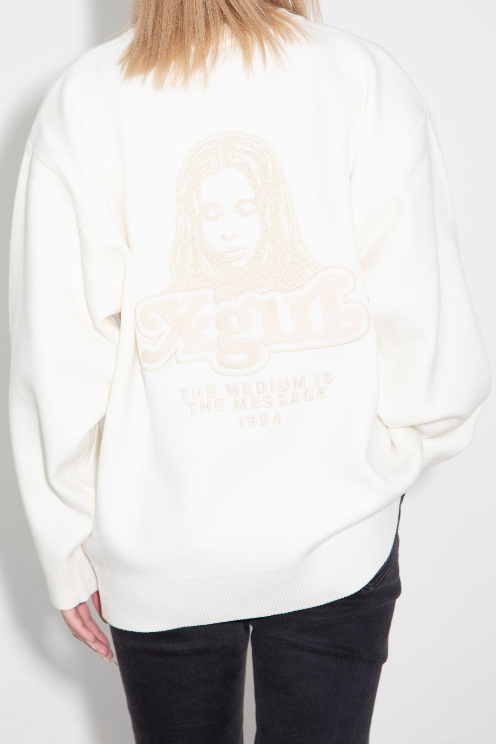 [ラスト1点] FACE EMBROIDERY KNIT TOP / ホワイト