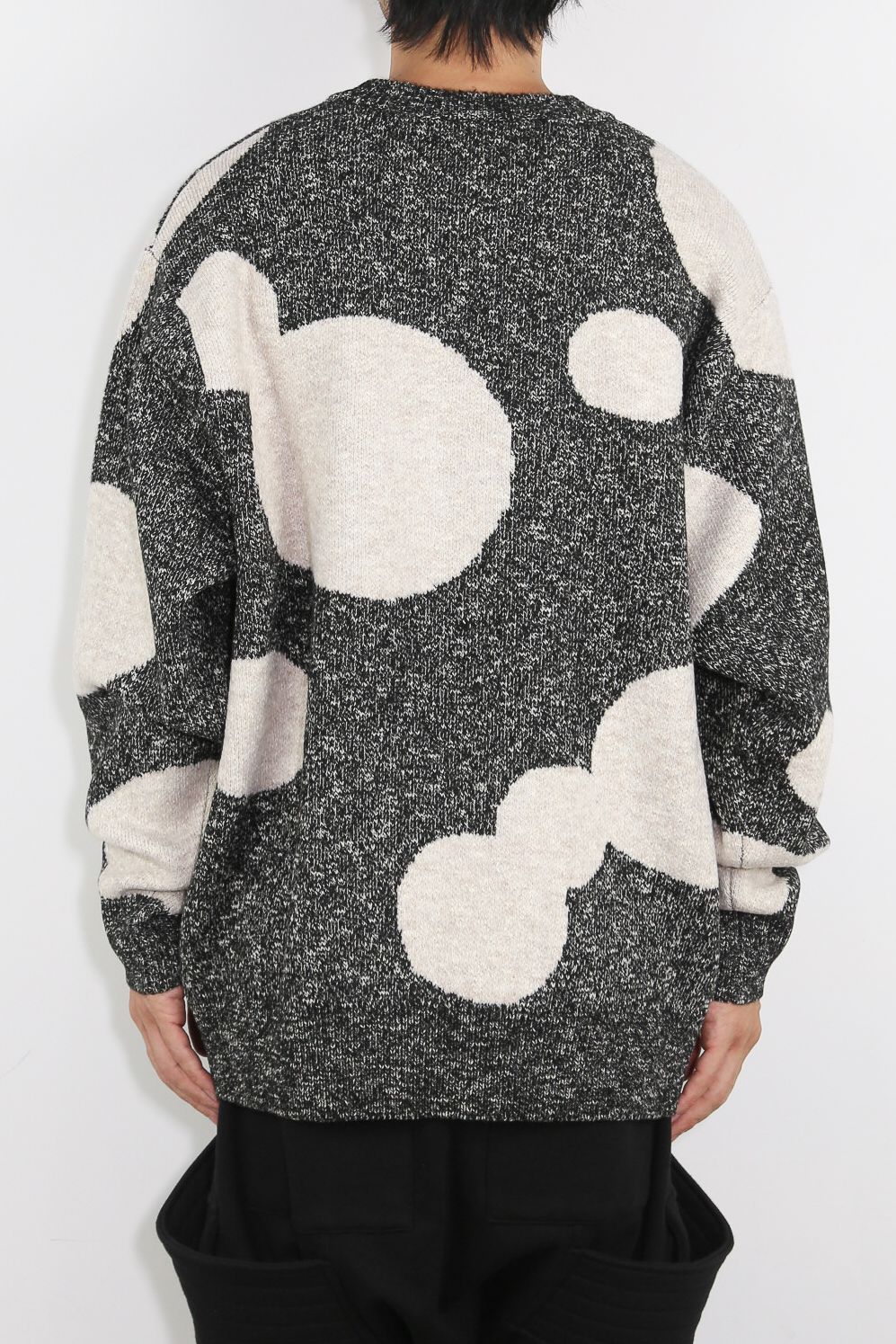 ドット模様リラックスフィットニット / Polka Pattern Knit Top / グレー×ベージュ / ag-8011