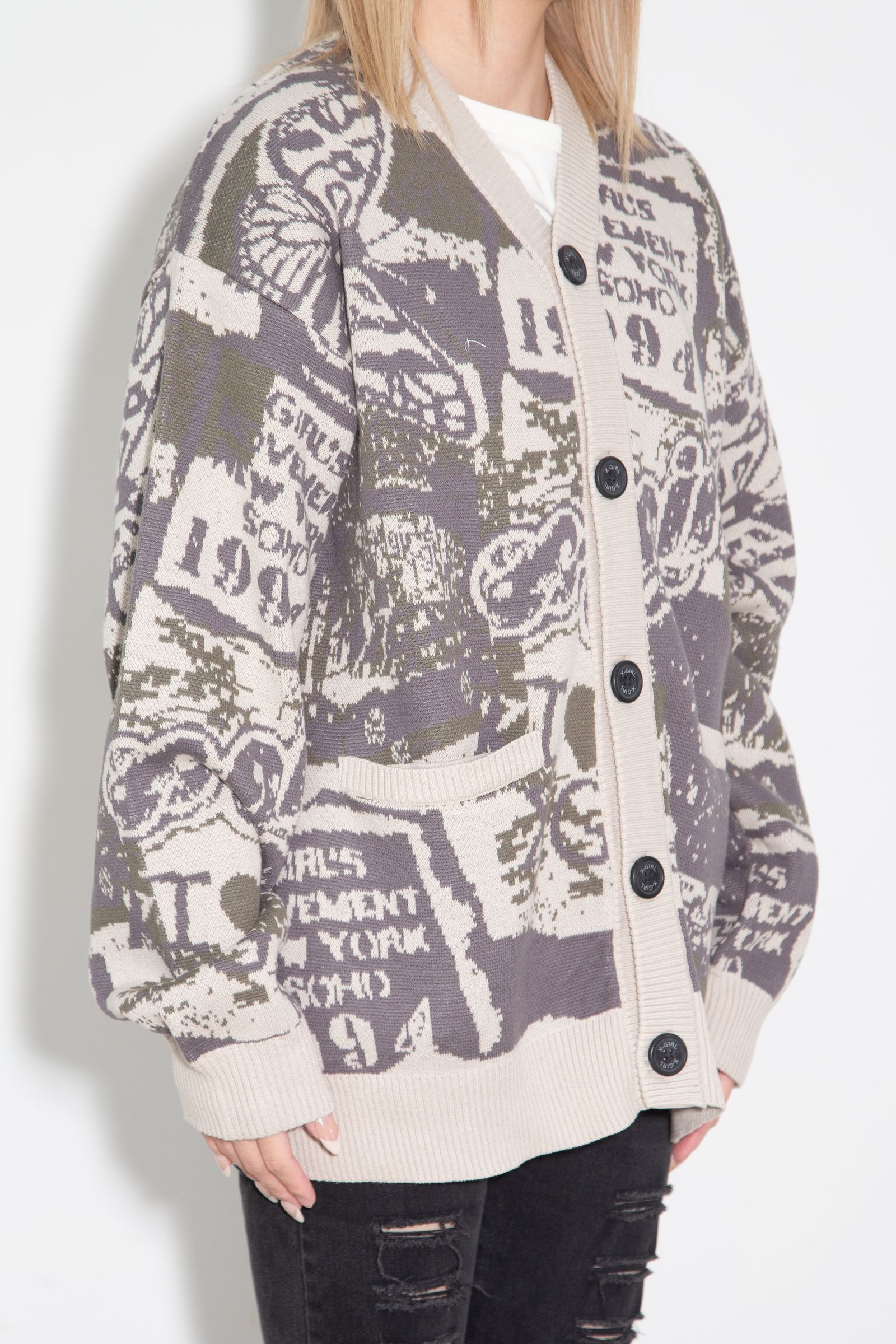 COLLAGE GRAPHIC JACQUARD KNIT CARDIGAN / オリーブ