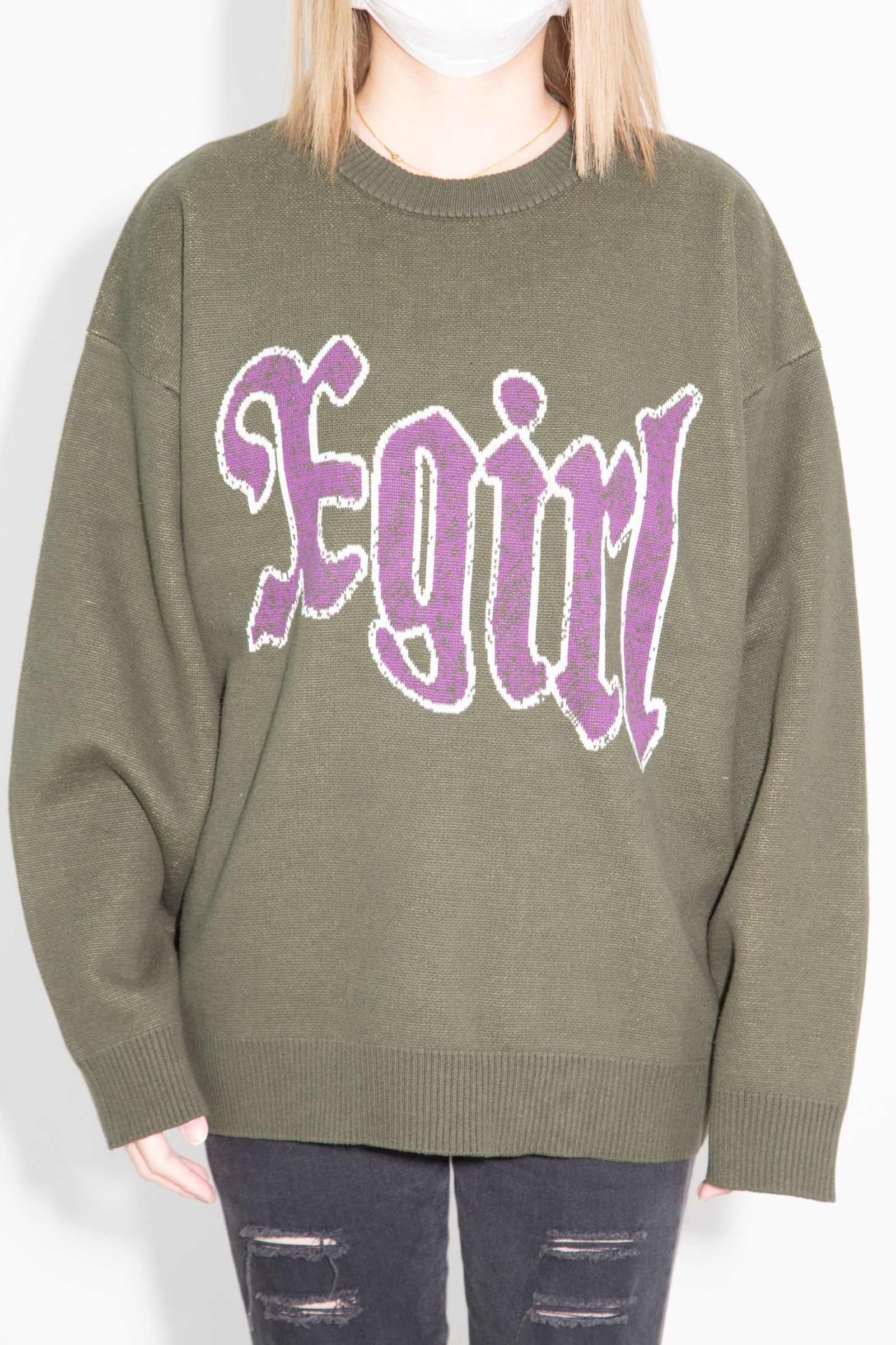 ［ラスト1点］SCRATCHED LOGO JACQUARD KNIT TOP / オリーブ