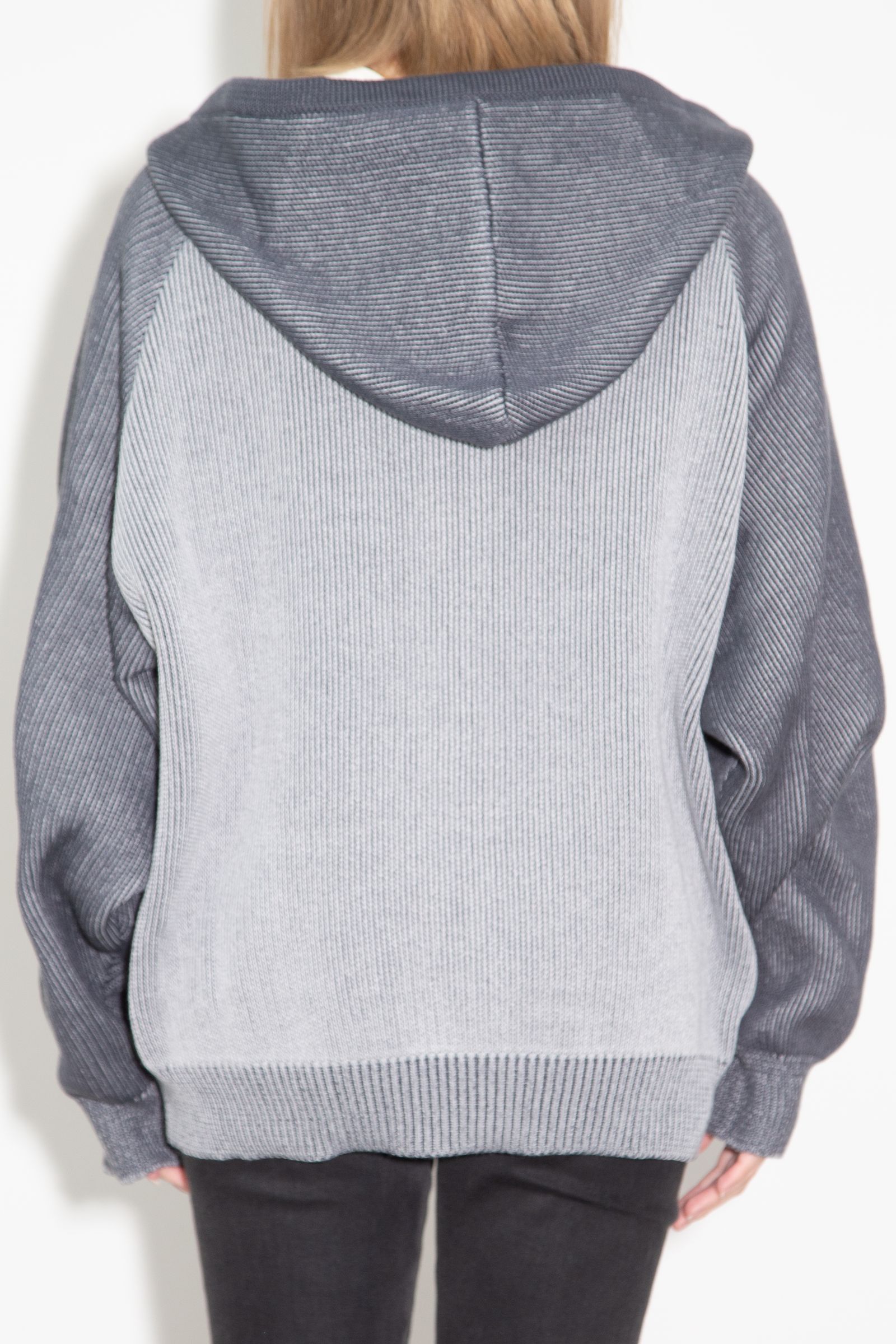 ［ラスト1点］LOGO JACQUARD ZIP UP KNIT HOODIE / グレー