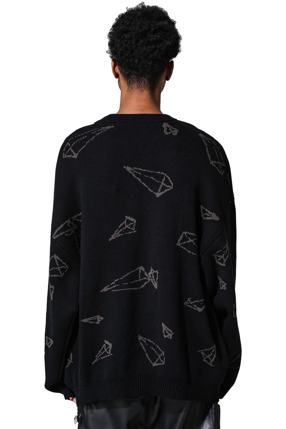 [ラスト1点 サイズ2] ピラミッド模様リラックスフィットニット / Pyra Pattern Knit Top / ブラック×ブラウン / ag-8009-1