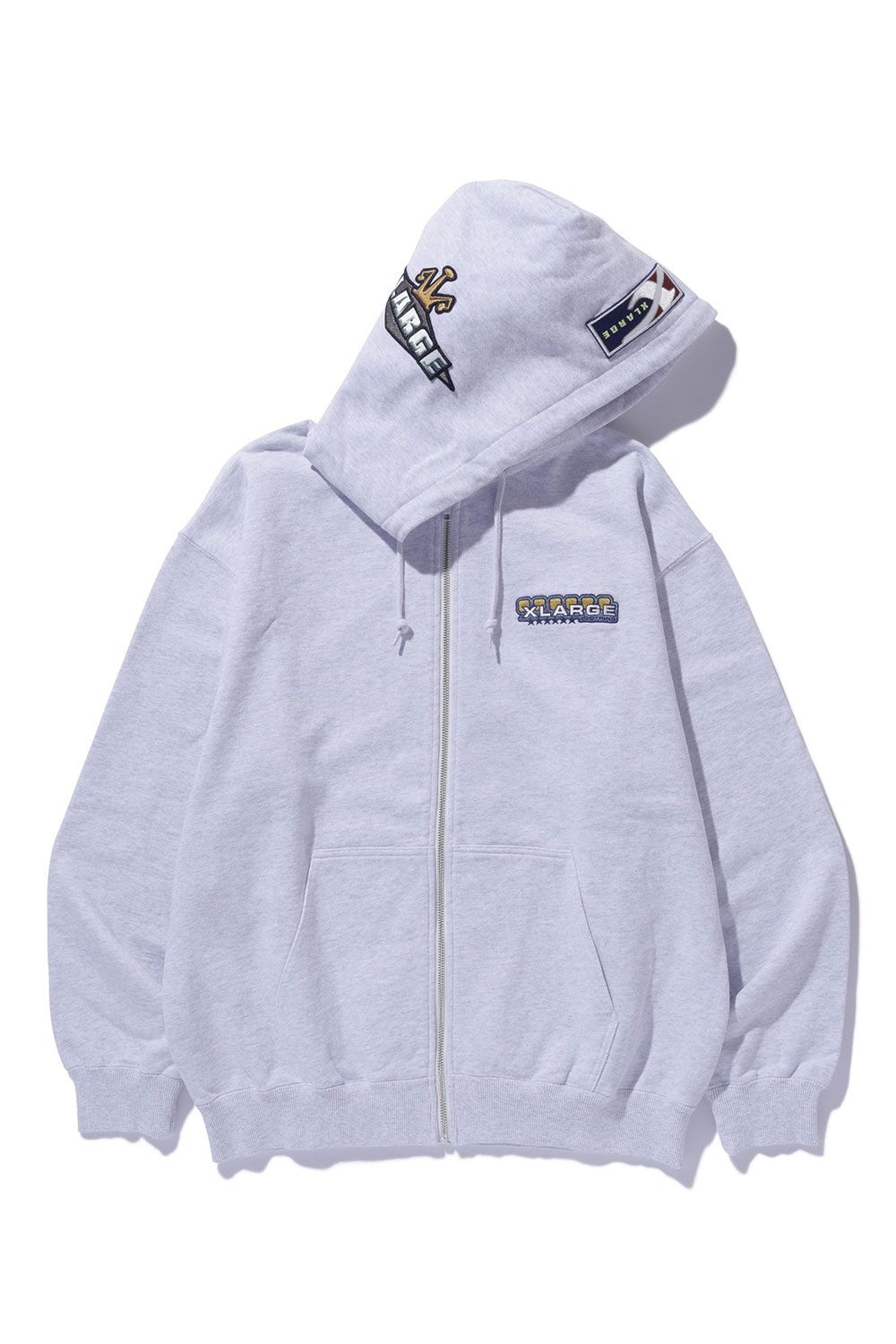 [ラスト1点 サイズM] MULTI EMBLEM ZIP HOODED SWEATSHIRT / アッシュ