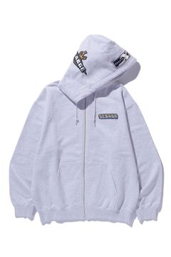 [ラスト1点 サイズM] MULTI EMBLEM ZIP HOODED SWEATSHIRT / アッシュ