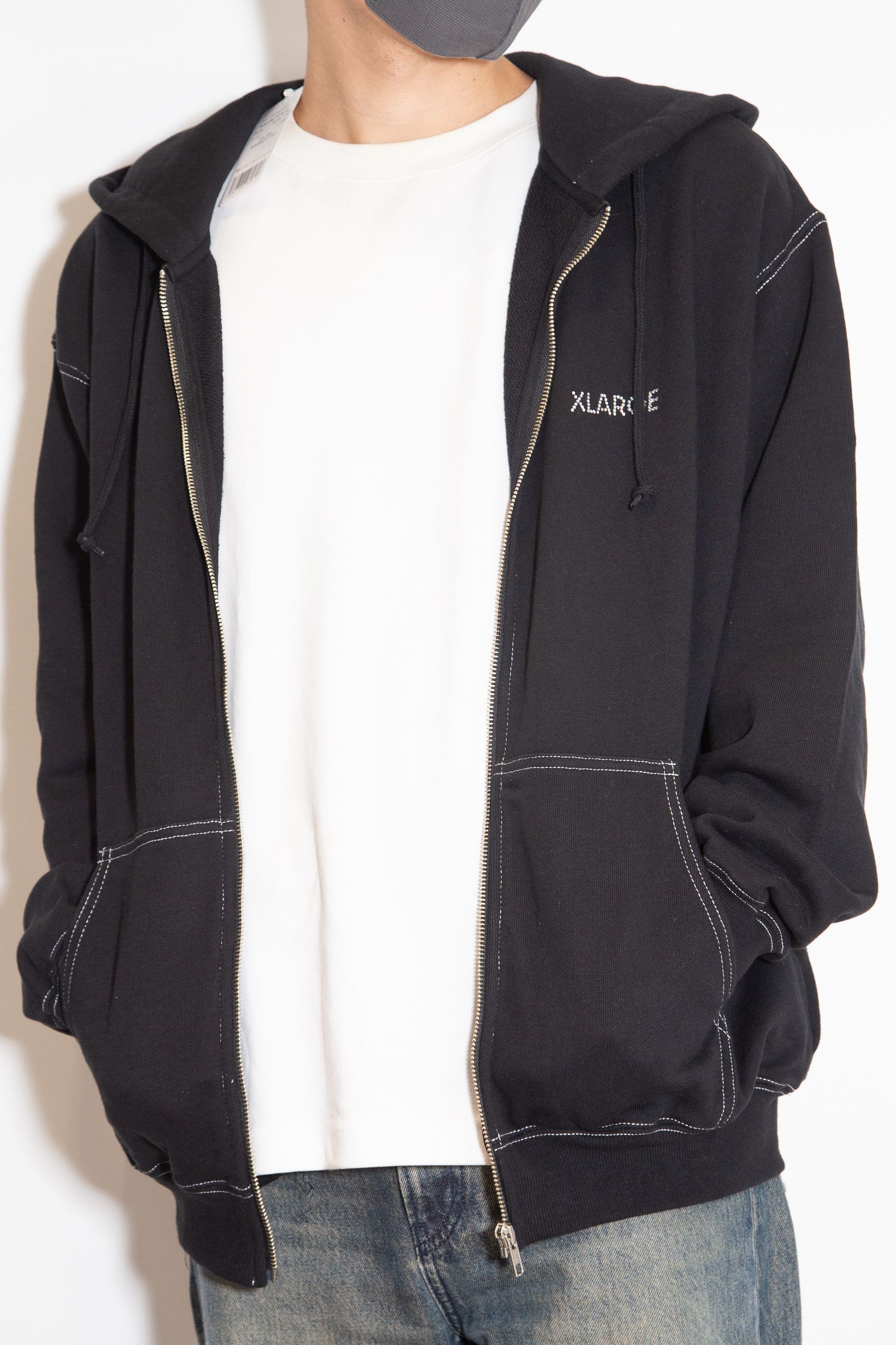 RHINESTONE OG ZIP HOODED SWEATSHIRT / ブラック