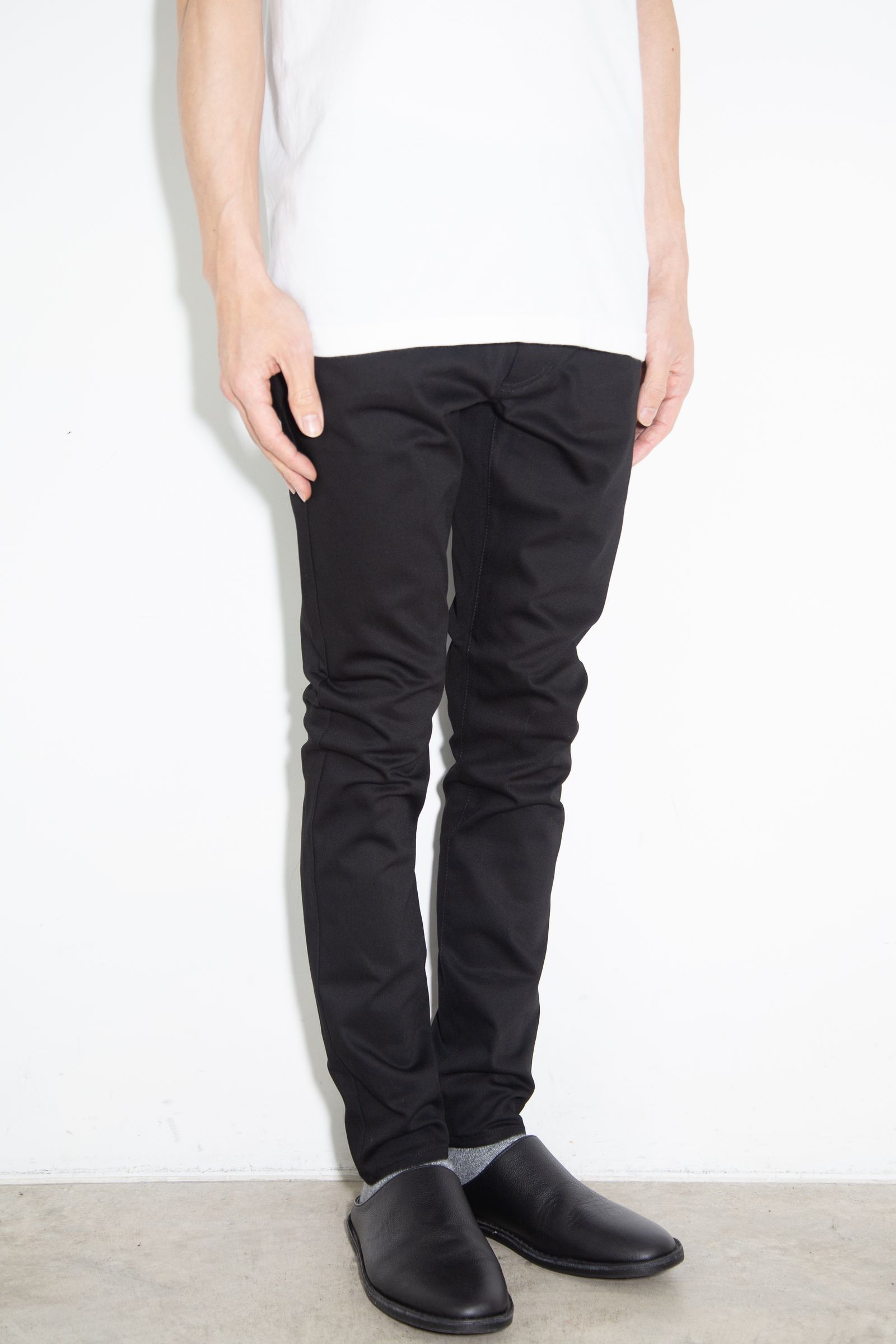 RUBBER STRECH TWILL 5POCKET SKINNY PANTS / ブラック