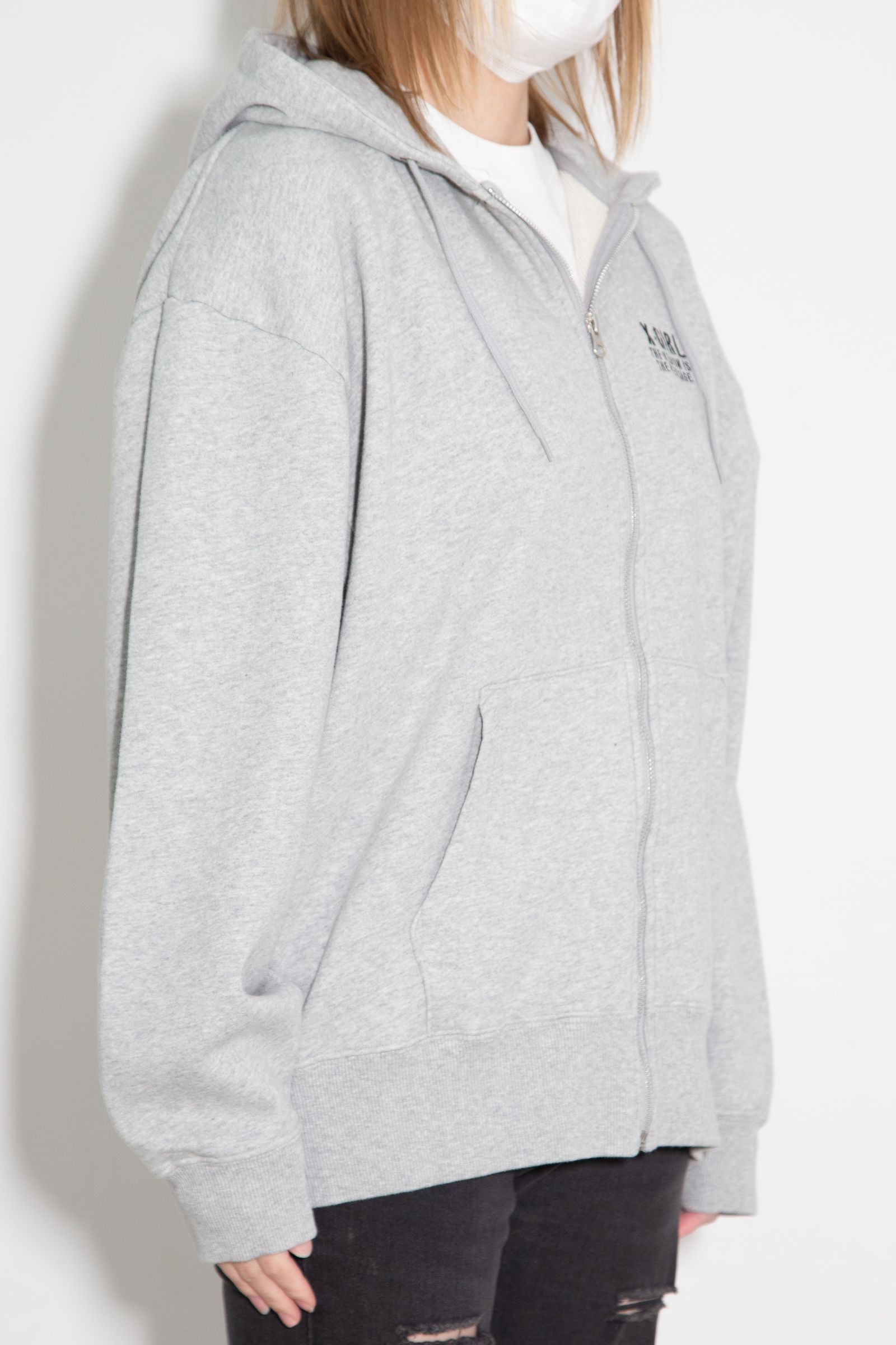 CIRCLE MESSAGE AND FACE ZIP UP SWEAT HOODIE / アッシュ