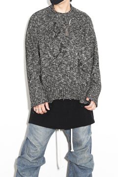 リラックスフィットダメージニット / Damage Knit Top / ブラックミックス / ag-8013
