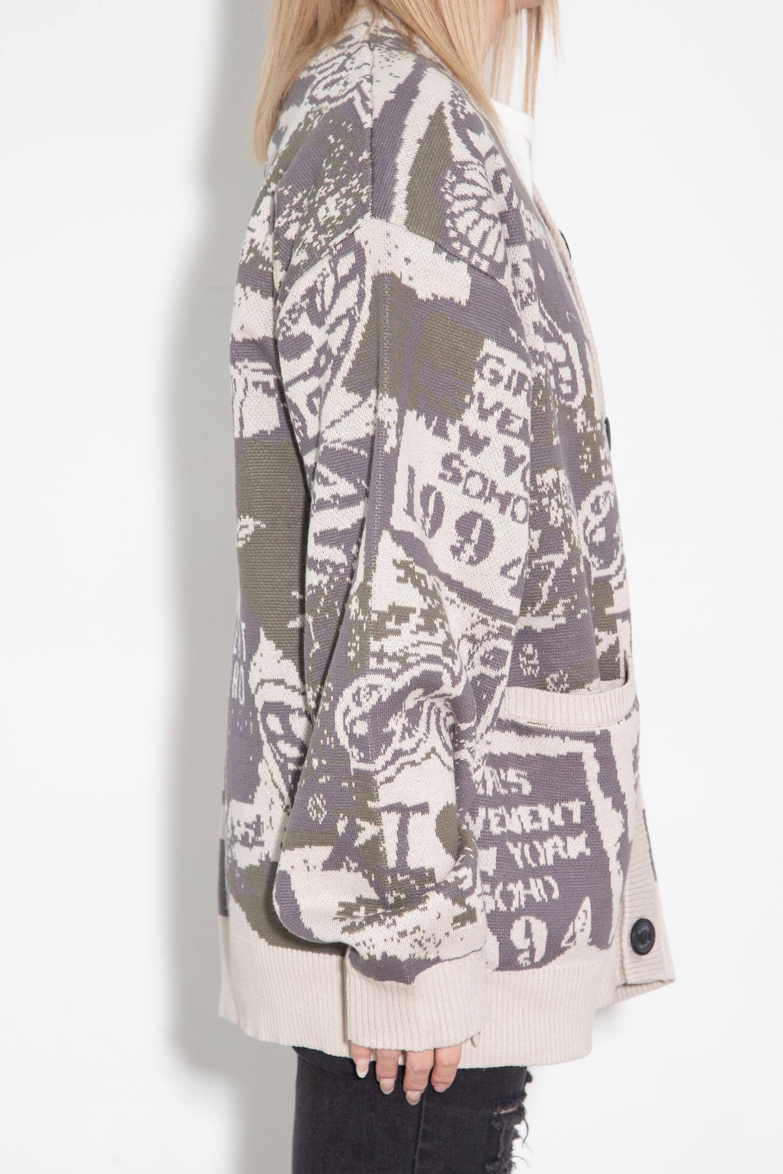 COLLAGE GRAPHIC JACQUARD KNIT CARDIGAN / オリーブ