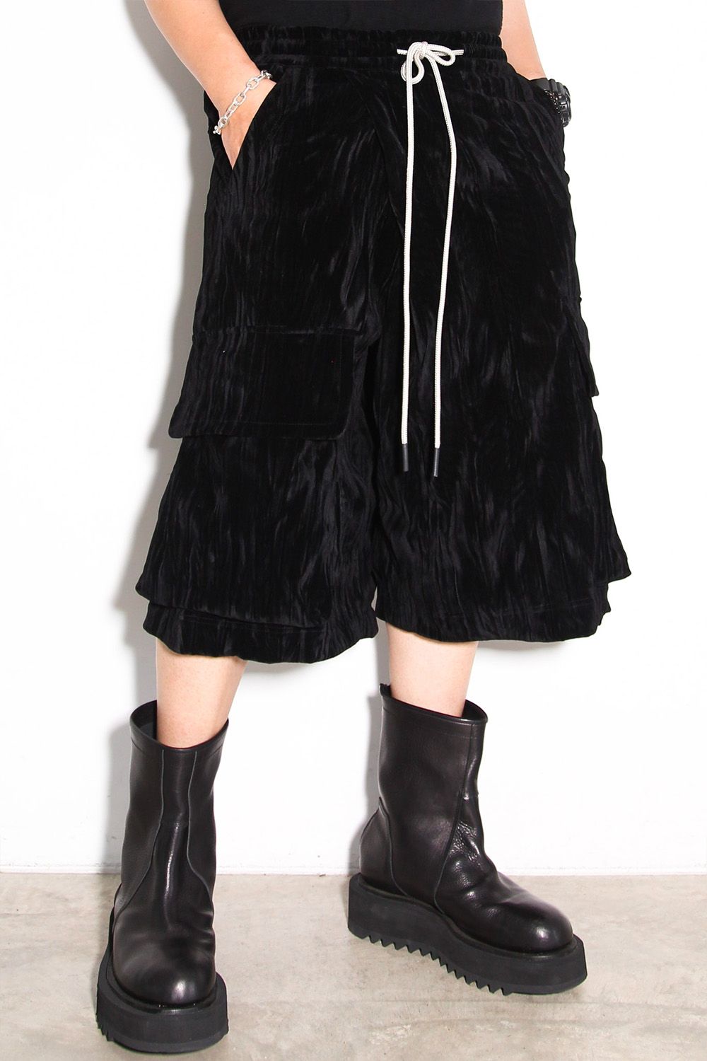 ベロアラップスカートパンツ / WRAP SKIRTS PANTS / ブラック / ag-12042