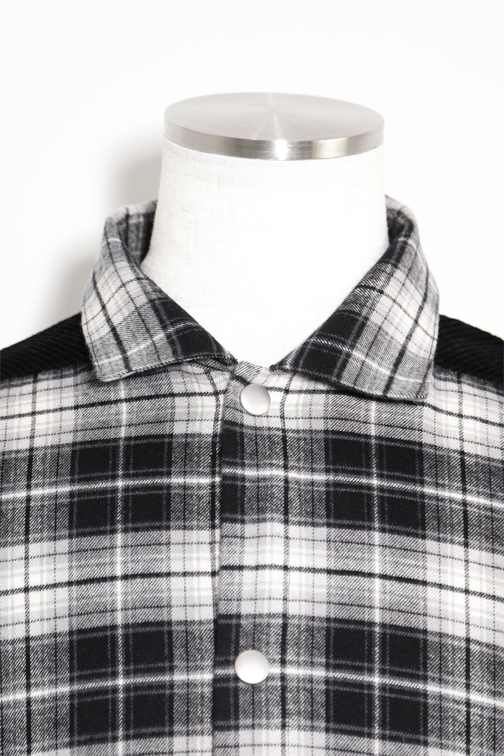コーデュロイチェックコンビシャツ / Corduroy × Check Combi Shirts / ブラック / ag-8075